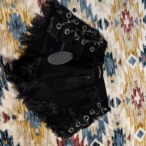 Dolls Kill Black Frayed Jean Shorts with Chains